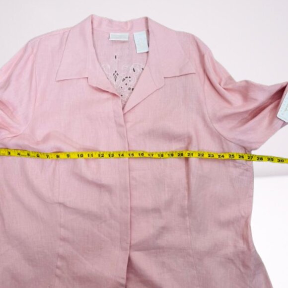 Lucy Pereda NEW 100% Linen Embroidered Cutout Button Down Shirt Size 24W Pink - Picture 6 of 7